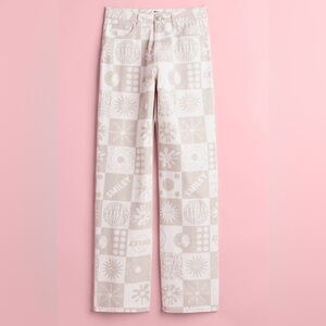 H&M Beige Graphic Flare & Wide Leg Jeans